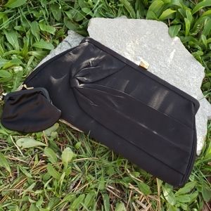 Vtg L&M Black Rhinestone Bow Clutch Coin Purse